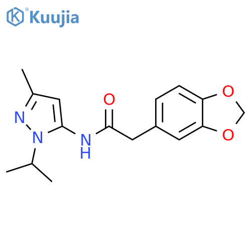 2-(2H-1,3-benzodioxol-5-yl)-N-3-methyl-1-(propan-2-yl)-1H-pyrazol-5-ylacetamide structure