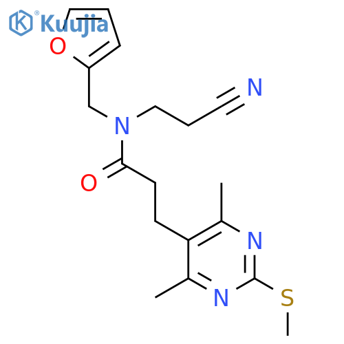 N-(2-cyanoethyl)-3-[4,6-dimethyl-2-(methylsulfanyl)pyrimidin-5-yl]-N-[(furan-2-yl)methyl]propanamide structure