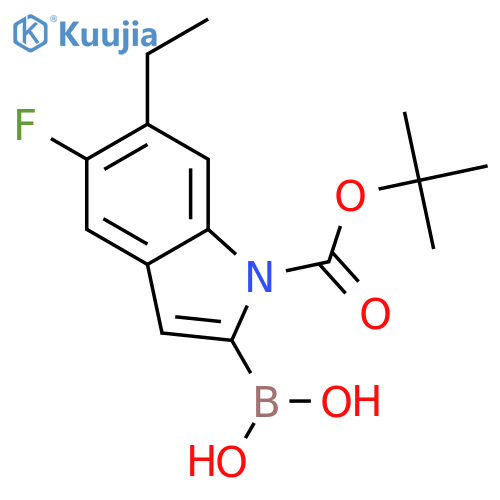 {1-[(tert-butoxy)carbonyl]-6-ethyl-5-fluoro-1H-indol-2-yl}boronic acid structure