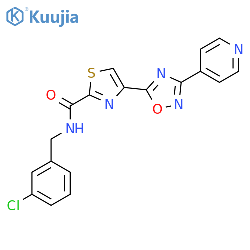 N-[(3-chlorophenyl)methyl]-4-[3-(pyridin-4-yl)-1,2,4-oxadiazol-5-yl]-1,3-thiazole-2-carboxamide structure