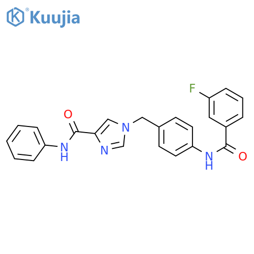 1-{4-(3-fluorobenzamido)phenylmethyl}-N-phenyl-1H-imidazole-4-carboxamide structure