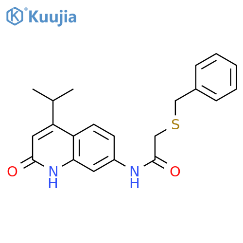 2-(benzylsulfanyl)-N-2-oxo-4-(propan-2-yl)-1,2-dihydroquinolin-7-ylacetamide structure
