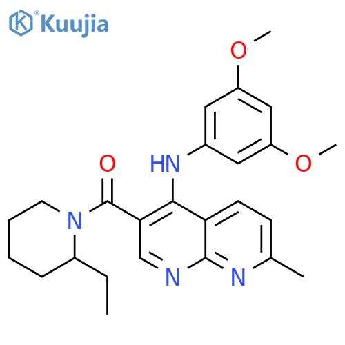 N-(3,5-dimethoxyphenyl)-3-(2-ethylpiperidine-1-carbonyl)-7-methyl-1,8-naphthyridin-4-amine structure