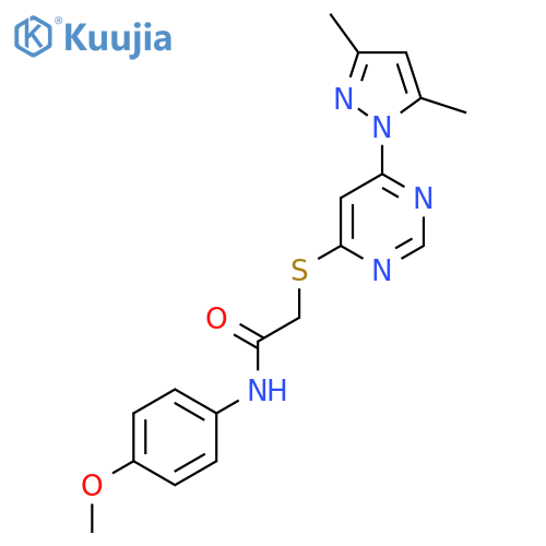 2-{6-(3,5-dimethyl-1H-pyrazol-1-yl)pyrimidin-4-ylsulfanyl}-N-(4-methoxyphenyl)acetamide structure