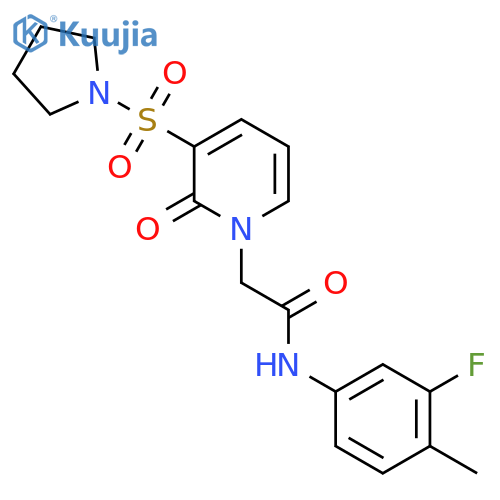 N-(3-fluoro-4-methylphenyl)-2-2-oxo-3-(pyrrolidine-1-sulfonyl)-1,2-dihydropyridin-1-ylacetamide structure