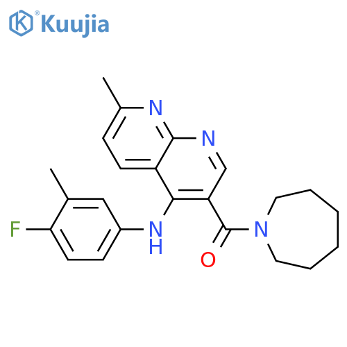 3-(azepane-1-carbonyl)-N-(4-fluoro-3-methylphenyl)-7-methyl-1,8-naphthyridin-4-amine structure