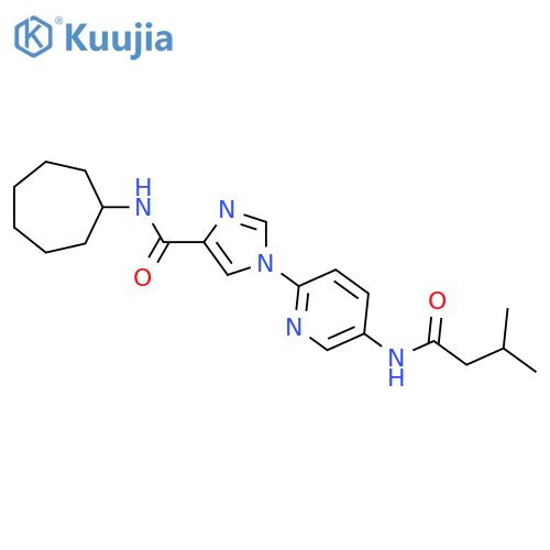 N-cycloheptyl-1-5-(3-methylbutanamido)pyridin-2-yl-1H-imidazole-4-carboxamide structure