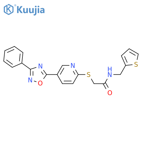 2-{5-(3-phenyl-1,2,4-oxadiazol-5-yl)pyridin-2-ylsulfanyl}-N-(thiophen-2-yl)methylacetamide structure