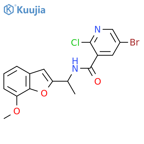 5-bromo-2-chloro-N-[1-(7-methoxy-1-benzofuran-2-yl)ethyl]pyridine-3-carboxamide structure
