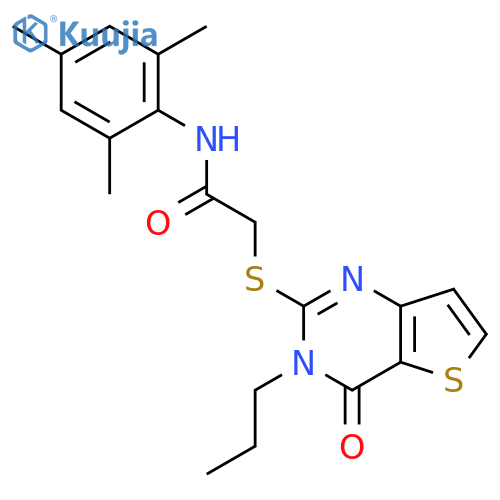 2-({4-oxo-3-propyl-3H,4H-thieno[3,2-d]pyrimidin-2-yl}sulfanyl)-N-(2,4,6-trimethylphenyl)acetamide structure