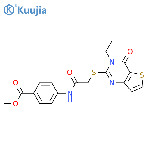 methyl 4-[2-({3-ethyl-4-oxo-3H,4H-thieno[3,2-d]pyrimidin-2-yl}sulfanyl)acetamido]benzoate structure