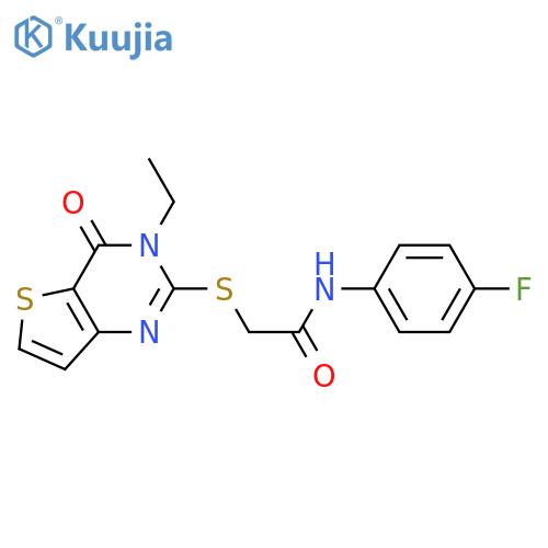 2-({3-ethyl-4-oxo-3H,4H-thieno[3,2-d]pyrimidin-2-yl}sulfanyl)-N-(4-fluorophenyl)acetamide structure