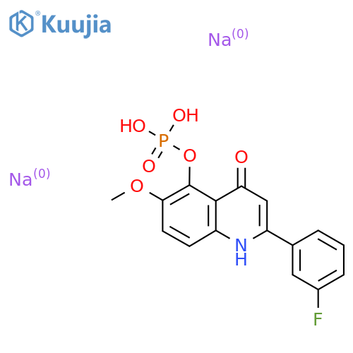 4(1H)-Quinolinone, 2-(3-fluorophenyl)-6-methoxy-5-(phosphonooxy)-, sodium salt (1:2) structure