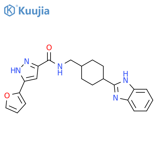 N-{4-(1H-1,3-benzodiazol-2-yl)cyclohexylmethyl}-3-(furan-2-yl)-1H-pyrazole-5-carboxamide structure