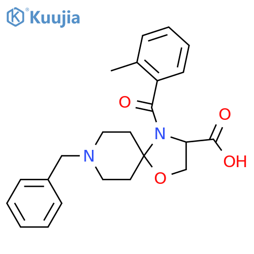 8-Benzyl-4-(2-methylbenzoyl)-1-oxa-4,8-diazaspiro[4.5]decane-3-carboxylic acid structure