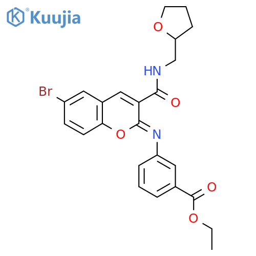 ethyl 3-{[(2Z)-6-bromo-3-{[(oxolan-2-yl)methyl]carbamoyl}-2H-chromen-2-ylidene]amino}benzoate structure