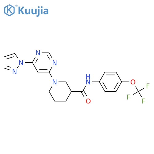 1-6-(1H-pyrazol-1-yl)pyrimidin-4-yl-N-4-(trifluoromethoxy)phenylpiperidine-3-carboxamide structure