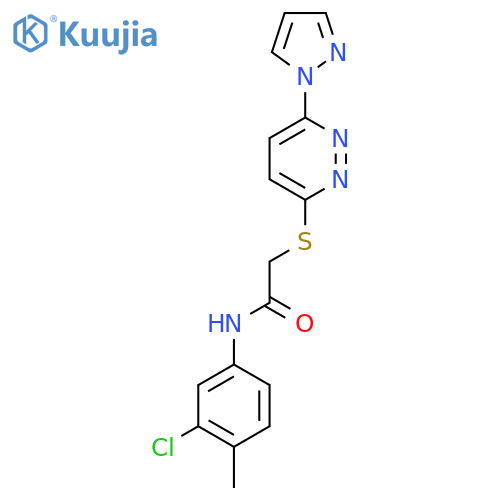 N-(3-chloro-4-methylphenyl)-2-{6-(1H-pyrazol-1-yl)pyridazin-3-ylsulfanyl}acetamide structure