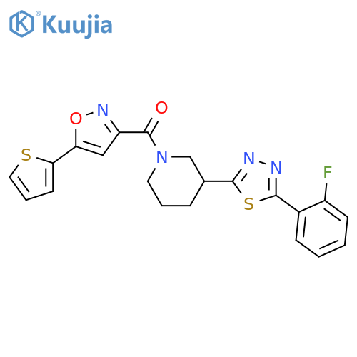 3-[5-(2-fluorophenyl)-1,3,4-thiadiazol-2-yl]-1-[5-(thiophen-2-yl)-1,2-oxazole-3-carbonyl]piperidine structure