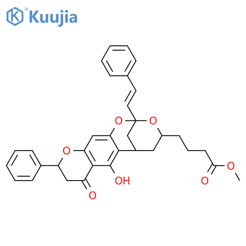 3,4,7,8,10,11-Hexahydro-5-hydroxy-4-oxo-2-phenyl-10-(2-phenylethenyl)-6,10-methano-2H,6H-pyrano[3,2-i][3]benzoxocin-8-butanoic acid; (1'E,2S,6S,8R,10R)-form, Me ester structure