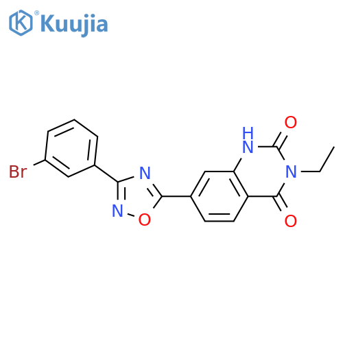 7-[3-(3-bromophenyl)-1,2,4-oxadiazol-5-yl]-3-ethyl-1,2,3,4-tetrahydroquinazoline-2,4-dione structure