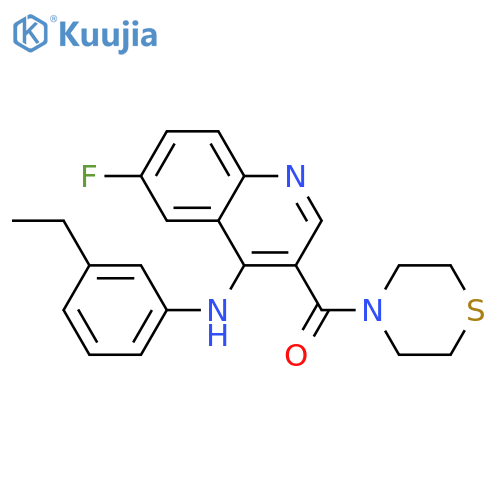 N-(3-ethylphenyl)-6-fluoro-3-(thiomorpholine-4-carbonyl)quinolin-4-amine structure