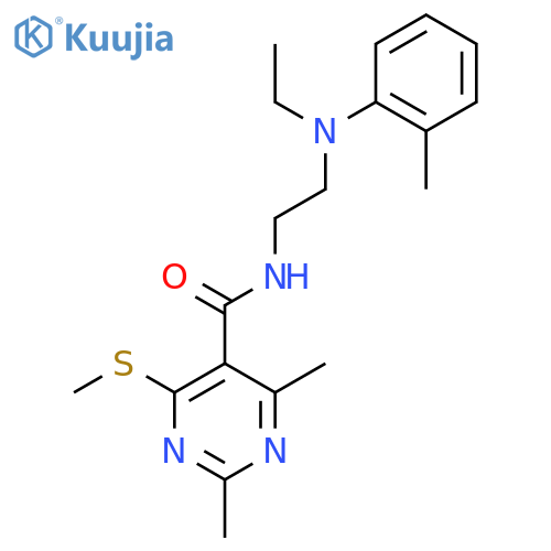 N-{2-[ethyl(2-methylphenyl)amino]ethyl}-2,4-dimethyl-6-(methylsulfanyl)pyrimidine-5-carboxamide structure