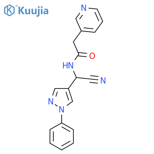 N-[Cyano-(1-phenylpyrazol-4-yl)methyl]-2-pyridin-3-ylacetamide structure