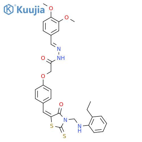 N'-[(E)-(3,4-dimethoxyphenyl)methylidene]-2-{4-[(E)-(3-{[(2-ethylphenyl)amino]methyl}-4-oxo-2-thioxo-1,3-thiazolidin-5-ylidene)methyl]phenoxy}acetohydrazide structure