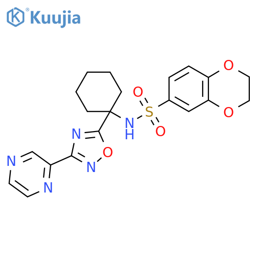 N-{1-3-(pyrazin-2-yl)-1,2,4-oxadiazol-5-ylcyclohexyl}-2,3-dihydro-1,4-benzodioxine-6-sulfonamide structure