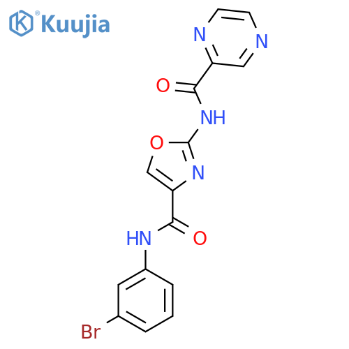 N-{4-(3-bromophenyl)carbamoyl-1,3-oxazol-2-yl}pyrazine-2-carboxamide structure