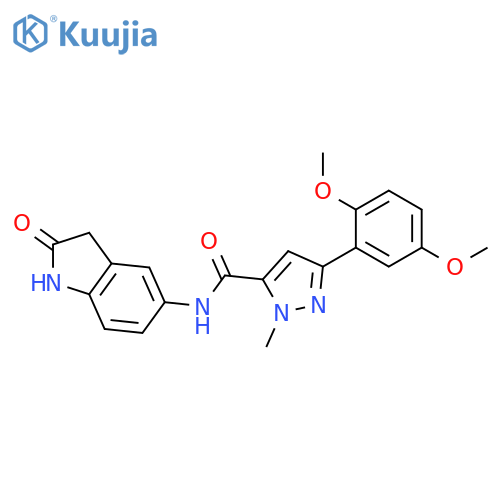 3-(2,5-dimethoxyphenyl)-1-methyl-N-(2-oxo-2,3-dihydro-1H-indol-5-yl)-1H-pyrazole-5-carboxamide structure