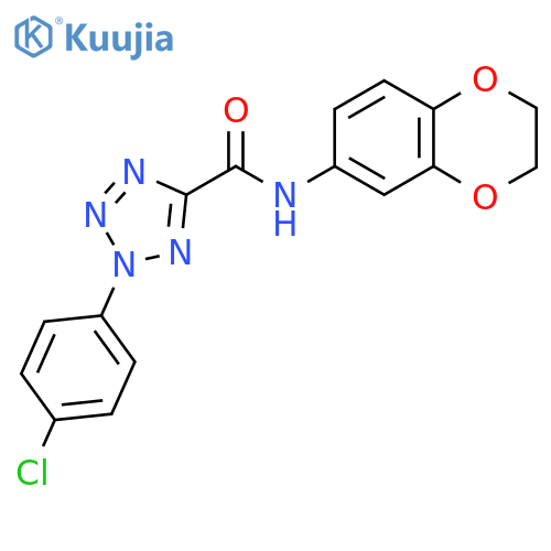 2-(4-chlorophenyl)-N-(2,3-dihydro-1,4-benzodioxin-6-yl)-2H-1,2,3,4-tetrazole-5-carboxamide structure