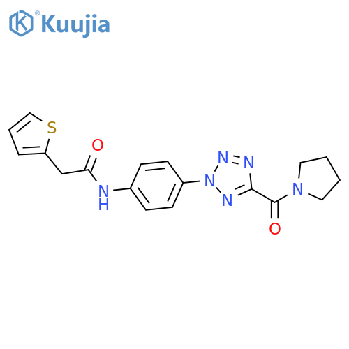N-{4-5-(pyrrolidine-1-carbonyl)-2H-1,2,3,4-tetrazol-2-ylphenyl}-2-(thiophen-2-yl)acetamide structure