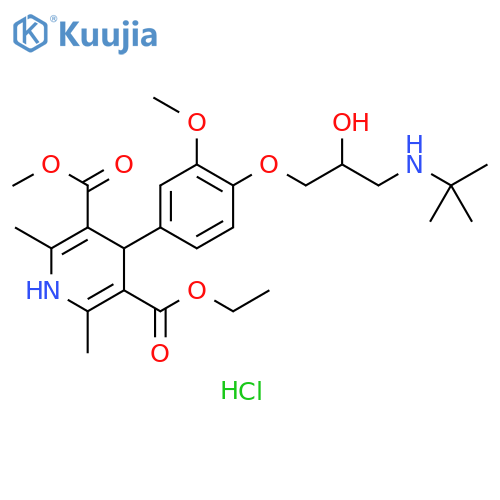 3,5-Pyridinedicarboxylic acid,4-[4-[3-[(1,1-dimethylethyl)amino]-2-hydroxypropoxy]-3-methoxyphenyl]-1,4-dihydro-2,6-dimethyl-, ethyl methyl ester, monohydrochloride structure