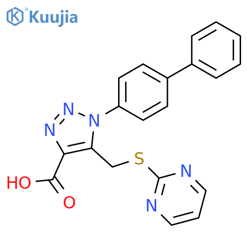 1-Biphenyl-4-yl-5-(pyrimidin-2-ylsulfanylmethyl)-1H-[1,2,3]triazole-4-carboxylic acid structure