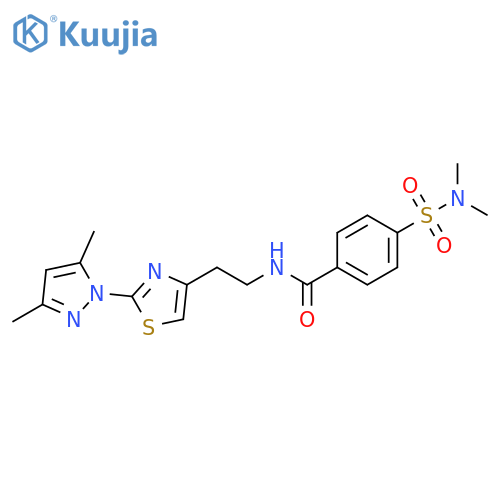 N-{2-[2-(3,5-dimethyl-1H-pyrazol-1-yl)-1,3-thiazol-4-yl]ethyl}-4-(dimethylsulfamoyl)benzamide structure