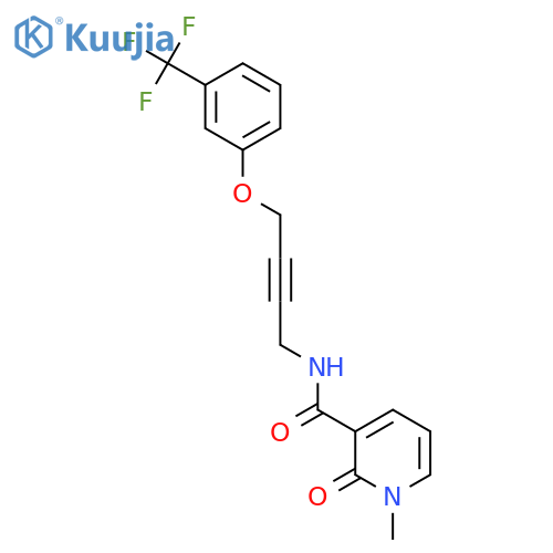 1-methyl-2-oxo-N-{4-3-(trifluoromethyl)phenoxybut-2-yn-1-yl}-1,2-dihydropyridine-3-carboxamide structure