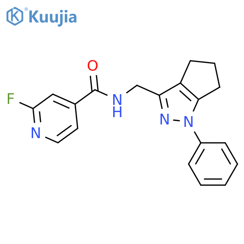 2-fluoro-N-({1-phenyl-1H,4H,5H,6H-cyclopenta[c]pyrazol-3-yl}methyl)pyridine-4-carboxamide structure