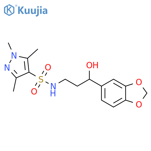 N-3-(2H-1,3-benzodioxol-5-yl)-3-hydroxypropyl-1,3,5-trimethyl-1H-pyrazole-4-sulfonamide structure