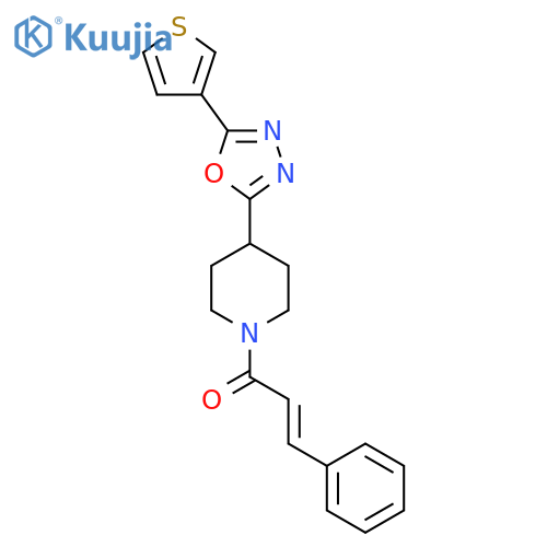 (2E)-3-phenyl-1-{4-5-(thiophen-3-yl)-1,3,4-oxadiazol-2-ylpiperidin-1-yl}prop-2-en-1-one structure
