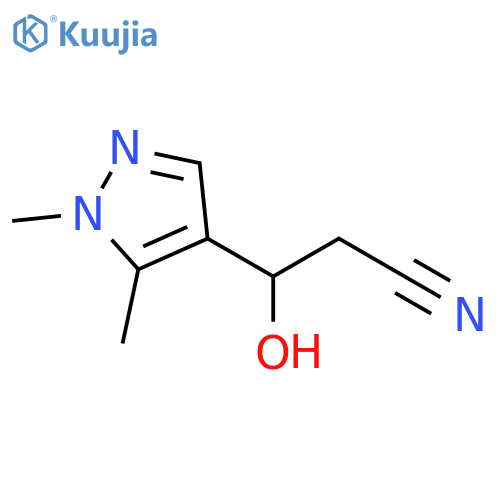 3-(1,5-dimethyl-1H-pyrazol-4-yl)-3-hydroxypropanenitrile structure