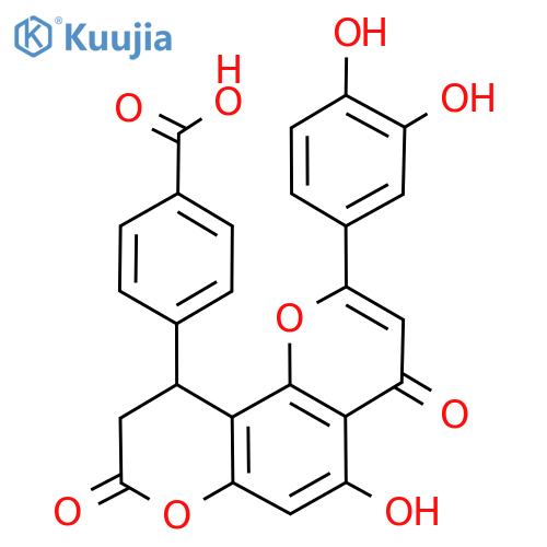 4-(2-(3,4-Dihydroxyphenyl)-5-hydroxy-4,8-dioxo-4,8,9,10-tetrahydropyrano[2,3-f]chromen-10-yl)benzoic acid structure