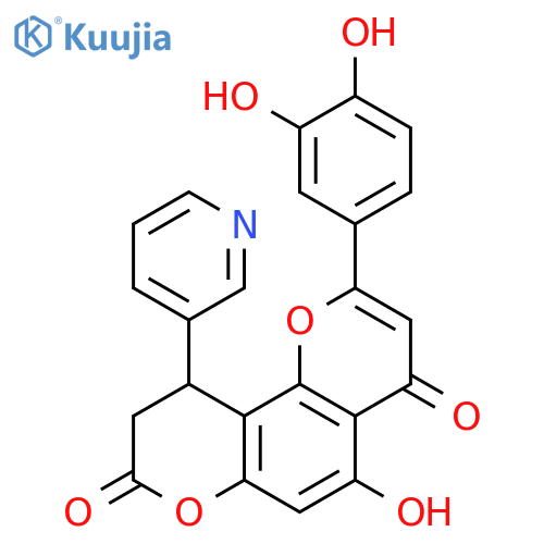 2-(3,4-dihydroxyphenyl)-5-hydroxy-10-pyridin-3-yl-9,10-dihydropyrano[2,3-h]chromene-4,8-dione structure