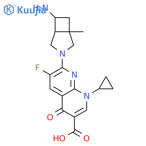 7-((1R,5S,6S)-6-Amino-1-methyl-3-azabicyclo[3.2.0]heptan-3-yl)-1-cyclopropyl-6-fluoro-4-oxo-1,4-dihydro-1,8-naphthyridine-3-carboxylic acid structure