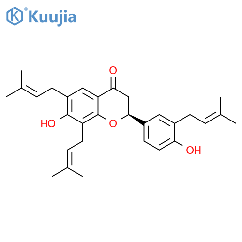 4H-1-Benzopyran-4-one, 2,3-dihydro-7-hydroxy-2-[4-hydroxy-3-(3-methyl-2-buten-1-yl)phenyl]-6,8-bis(3-methyl-2-buten-1-yl)-, (2S)- structure