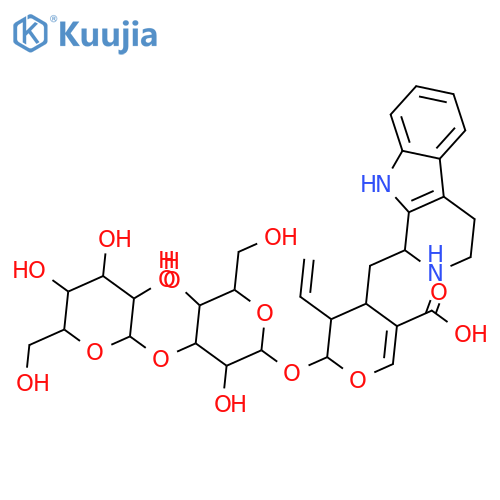 2H-Pyran-5-carboxylic acid, 3-ethenyl-2-[(3-O-α-D-glucopyranosyl-β-D-glucopyranosyl)oxy]-3,4-dihydro-4-[(2,3,4,9-tetrahydro-1H-pyrido[3,4-b]indol-1-yl)methyl]-, [2S-[2α,3β,4β(R*)]]- (9CI) structure