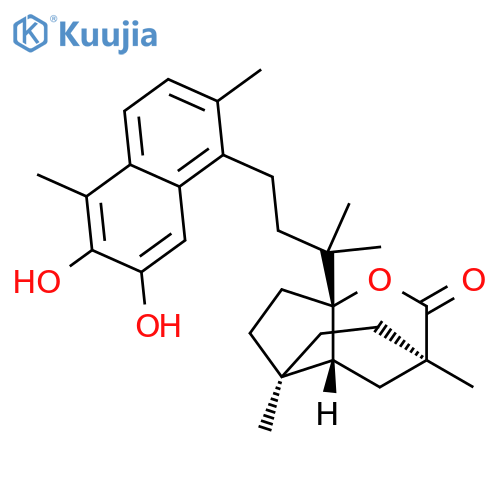 3,5-Ethanocyclopenta[b]pyran-2(3H)-one, 7a-[3-(6,7-dihydroxy-2,5-dimethyl-1-naphthalenyl)-1,1-dimethylpropyl]hexahydro-3,5-dimethyl-, (3R,4aR,5R,7aS)- (9CI) structure
