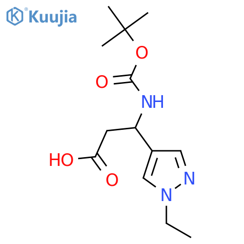 3-{(tert-butoxy)carbonylamino}-3-(1-ethyl-1H-pyrazol-4-yl)propanoic acid structure