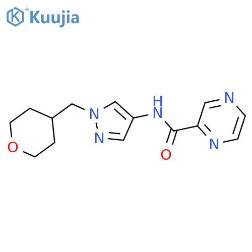 N-(1-((tetrahydro-2H-pyran-4-yl)methyl)-1H-pyrazol-4-yl)pyrazine-2-carboxamide structure